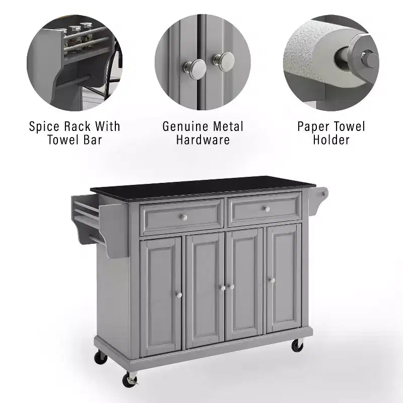 52" Full Size Granite Top Kitchen Cart with Storage