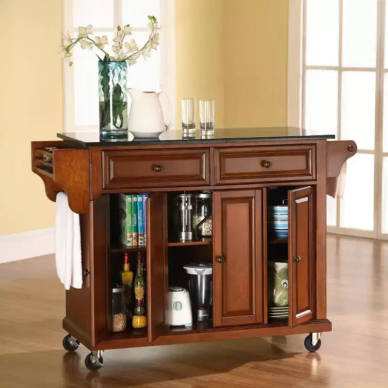 52" Full Size Granite Top Kitchen Cart with Storage