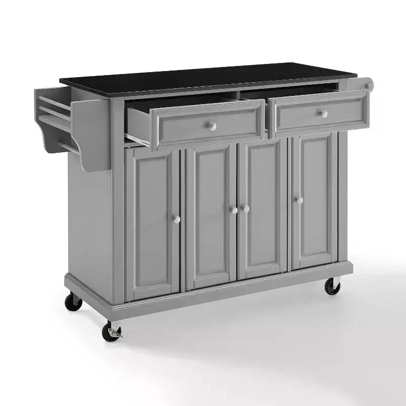 52" Full Size Granite Top Kitchen Cart with Storage