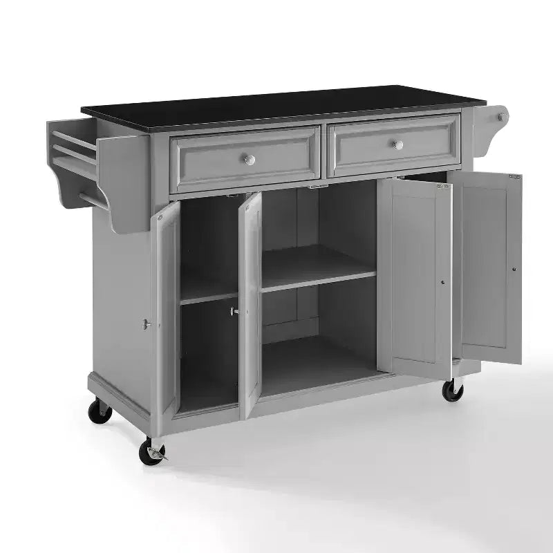 52" Full Size Granite Top Kitchen Cart with Storage