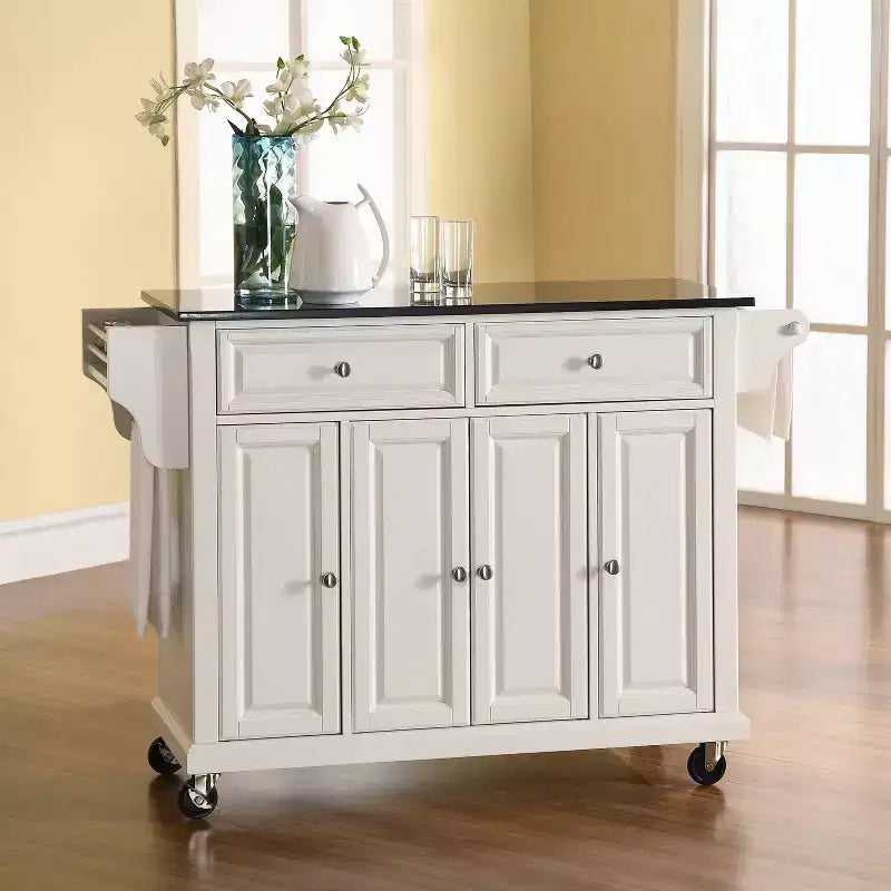 52" Full Size Granite Top Kitchen Cart with Storage