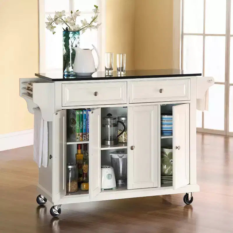 52" Full Size Granite Top Kitchen Cart with Storage