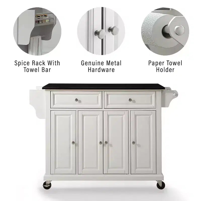 52" Full Size Granite Top Kitchen Cart with Storage