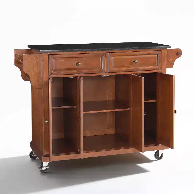 52" Full Size Granite Top Kitchen Cart with Storage