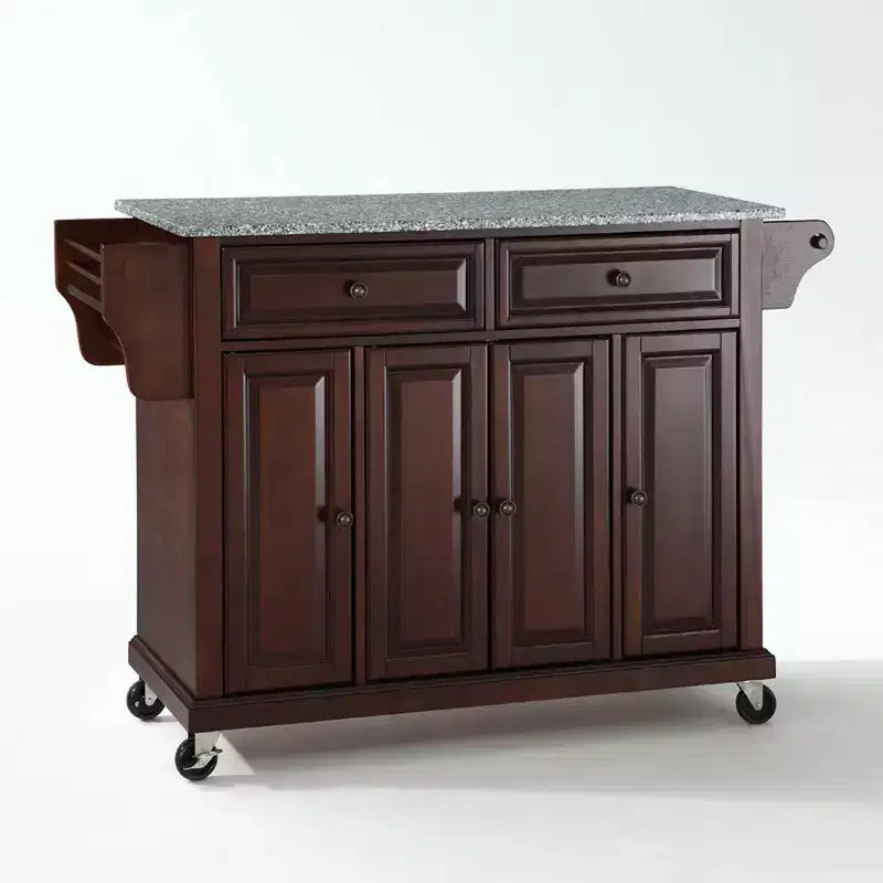 52" Full Size Granite Top Kitchen Cart with Storage