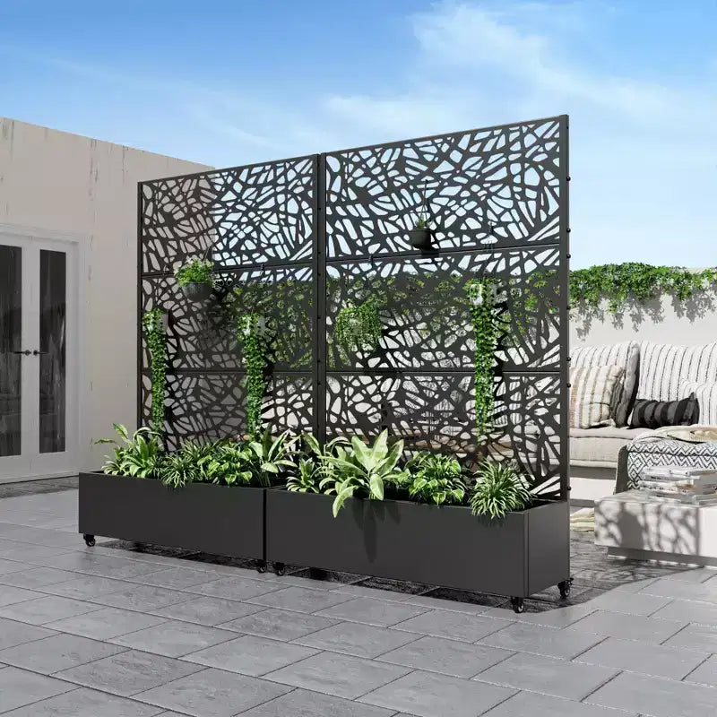 MAYEERTY Fioriera con traliccio in ferro nero Rete Stile 01 72x47x16in Set da 3 pezzi