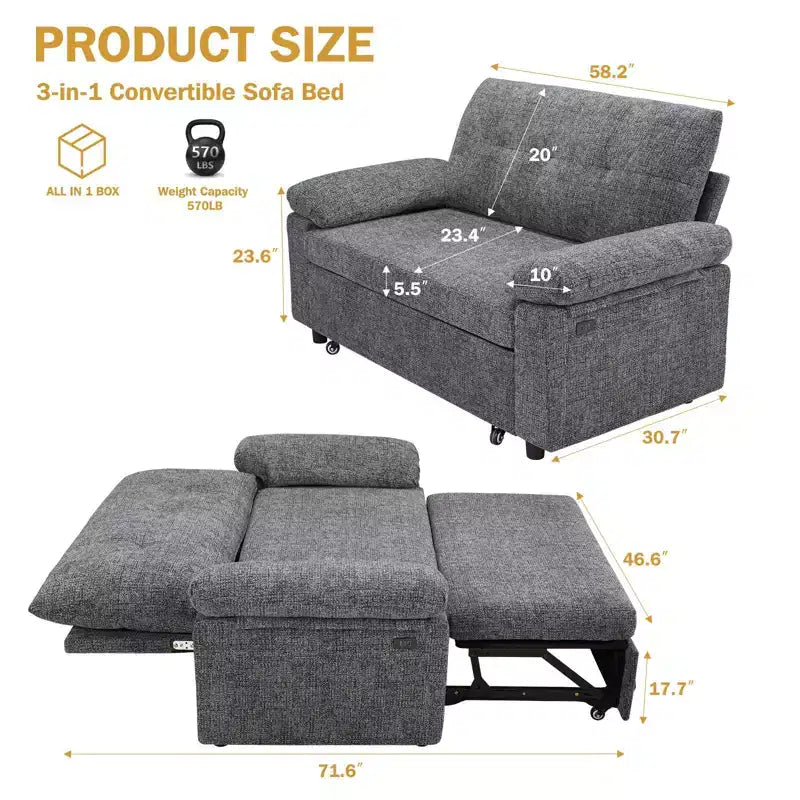 Dyonery Divano Letto Convertibile 3-in-1, Divano Letto Estraibile con Schienale Regolabile