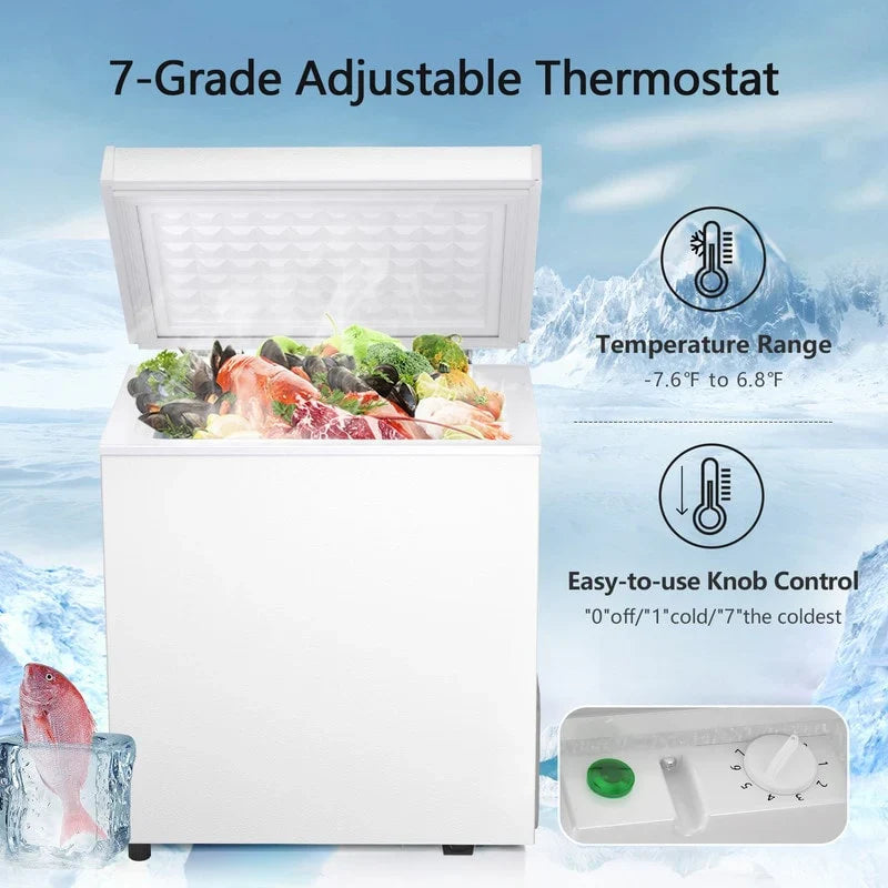 Congelatore a Pozzo da 1,8 Piedi Cubi con Cesto Rimovibile, Scarico Inferiore, Termostato a 7 Livelli, Design Autoportante per Casa e Appartamento
