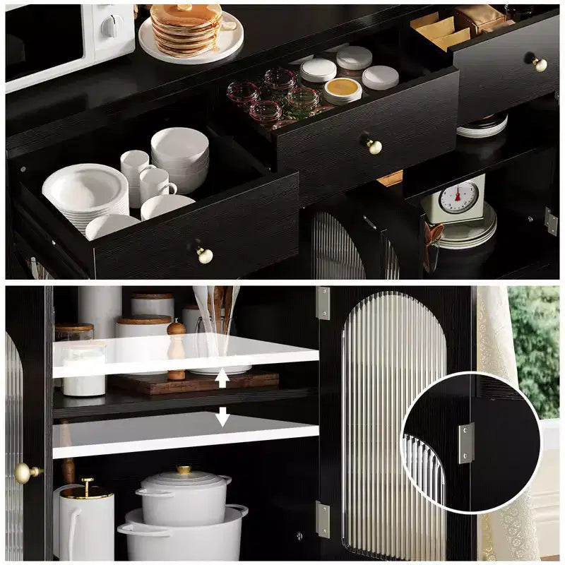 Credenza stretta da 140 cm con 3 cassetti e 4 ante per cucina, sala da pranzo, soggiorno