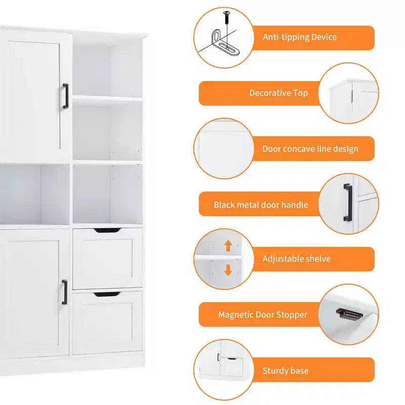 Mobiletto da bagno alto 157 cm, mobiletto indipendente da terra con cassetto e ripiano regolabile, mobiletto per dispensa per bagno e soggiorno