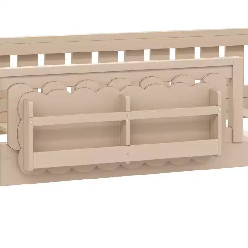 Struttura letto a piattaforma per bambini di dimensioni Twin e Full con sponda di protezione, librerie integrate e ripiani portaoggetti