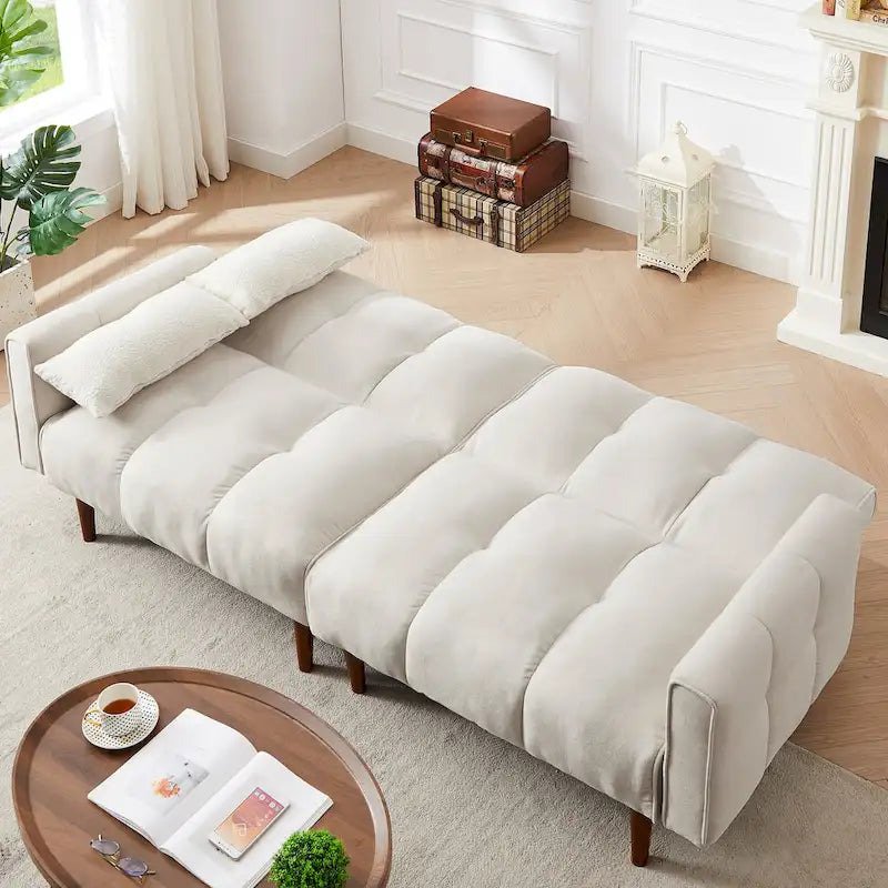 Divano Letto Futon Convertibile con Posizioni Regolabili e Gambe in Legno