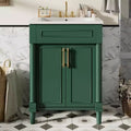 Mobiletto da bagno 61 cm con lavabo in ceramica, mobile stile shaker, 2 ante con chiusura ammortizzata, struttura in legno massello per bagno piccolo o bagno di servizio