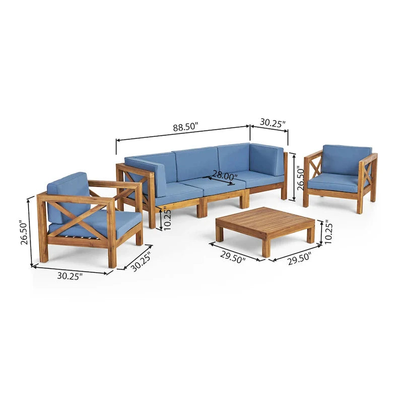 Set da conversazione Brava Outdoor a 6 pezzi in legno di acacia di Christopher Knight Home