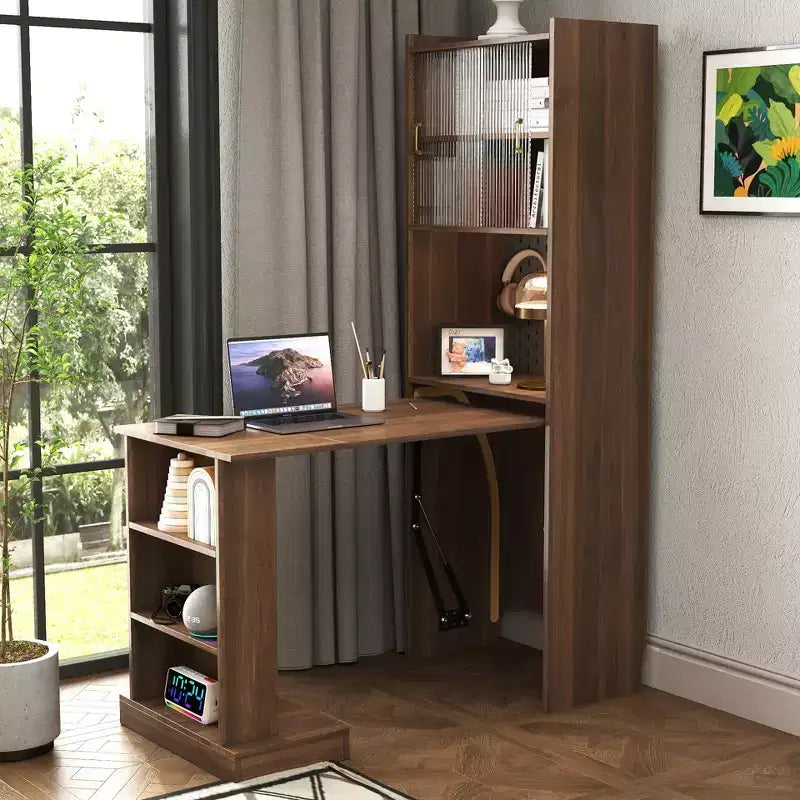GDFStudio Sinclair Tavolo da studio pieghevole moderno in legno 36 con contenitore