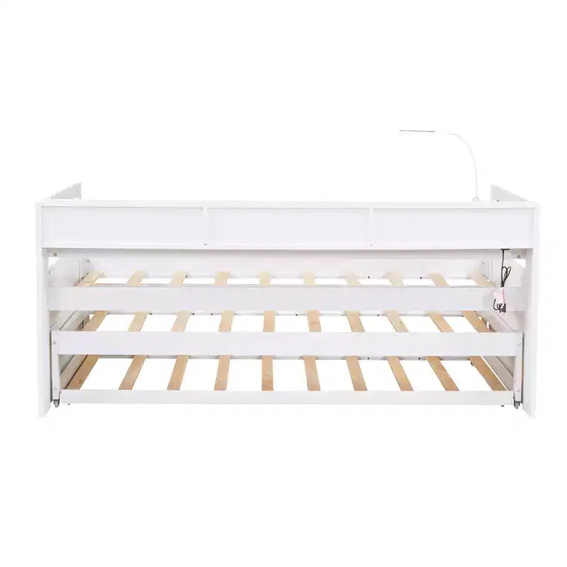 Whisen Twin XL Daybed in Legno con 2 Letti Estraibili, 3 Vani portaoggetti, 1 Luce Gratuita e USB per la Ricarica