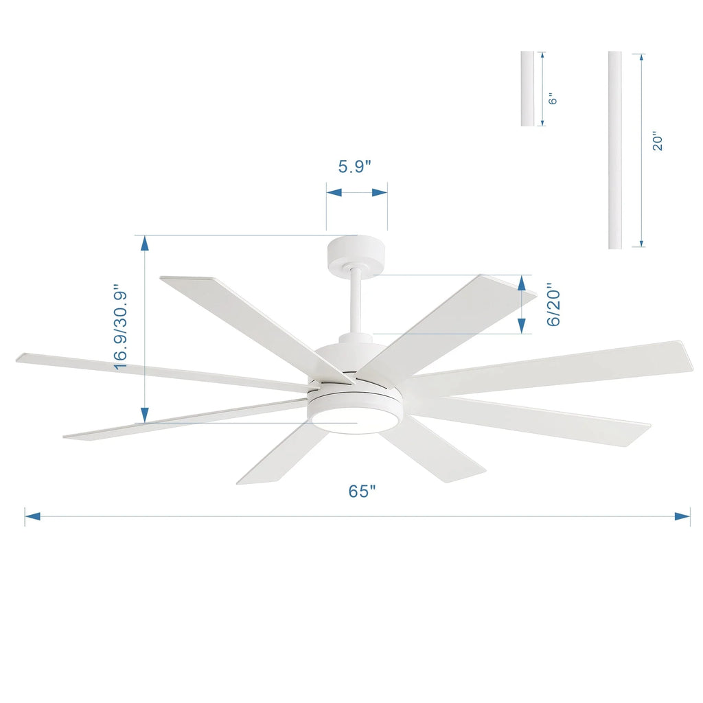 Ventilatore da soffitto nero da 65 pollici a 8 pale con luce LED e telecomando