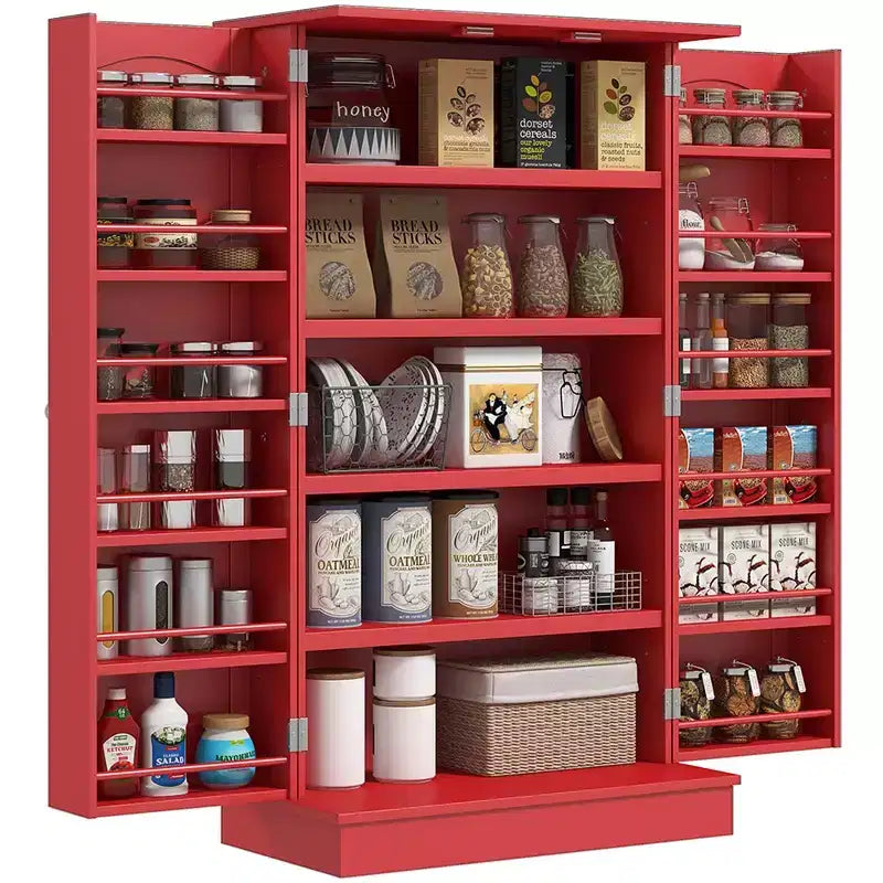 HOMCOM Dispensa da Cucina 41, Mobile Credenza da Cucina a 2 Ante con 5 Ripiani, 12 Portaspezie e Mensole Regolabili per Sala da Pranzo