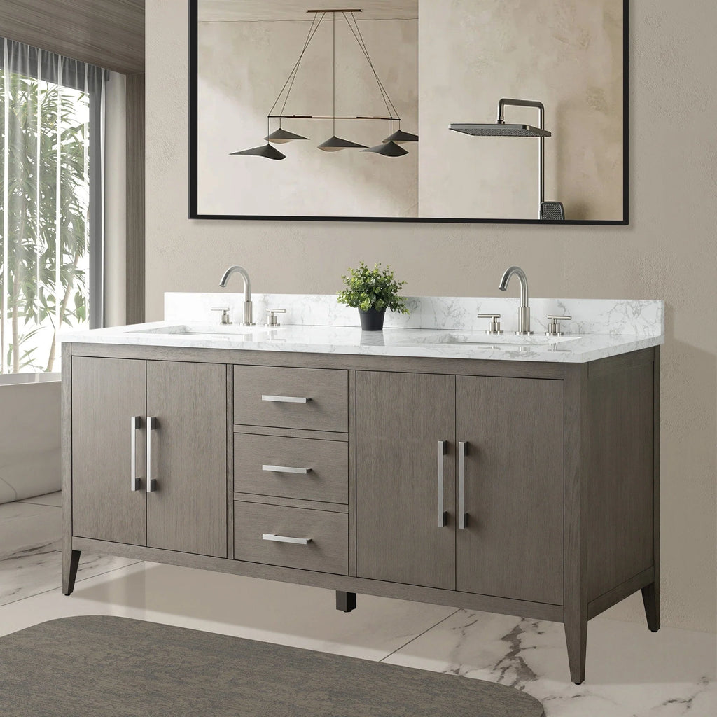 Mobile lavabo doppio Vanity Art 72 per bagno con piano in marmo composito