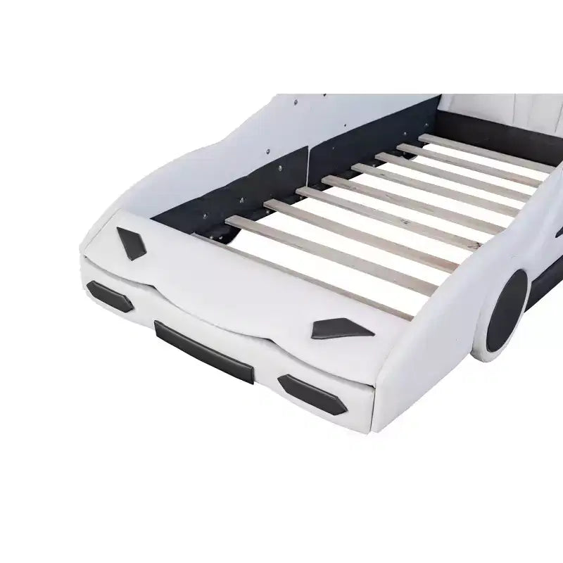 Letto a piattaforma a forma di auto da corsa Whisen Wood, formato singolo, con LED e schienale imbottito