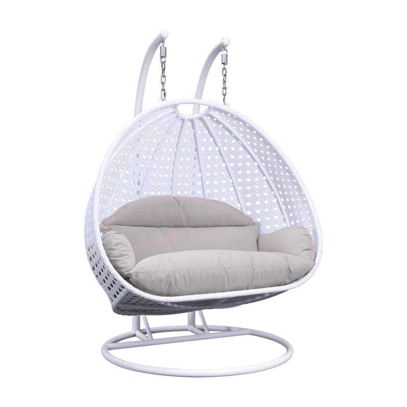 LeisureMod Sedia a Uovo Sospesa per 2 Persone con Supporto - Dondolo Pensile per Esterni/Interni in Rattan Intrecciato con Cuscini