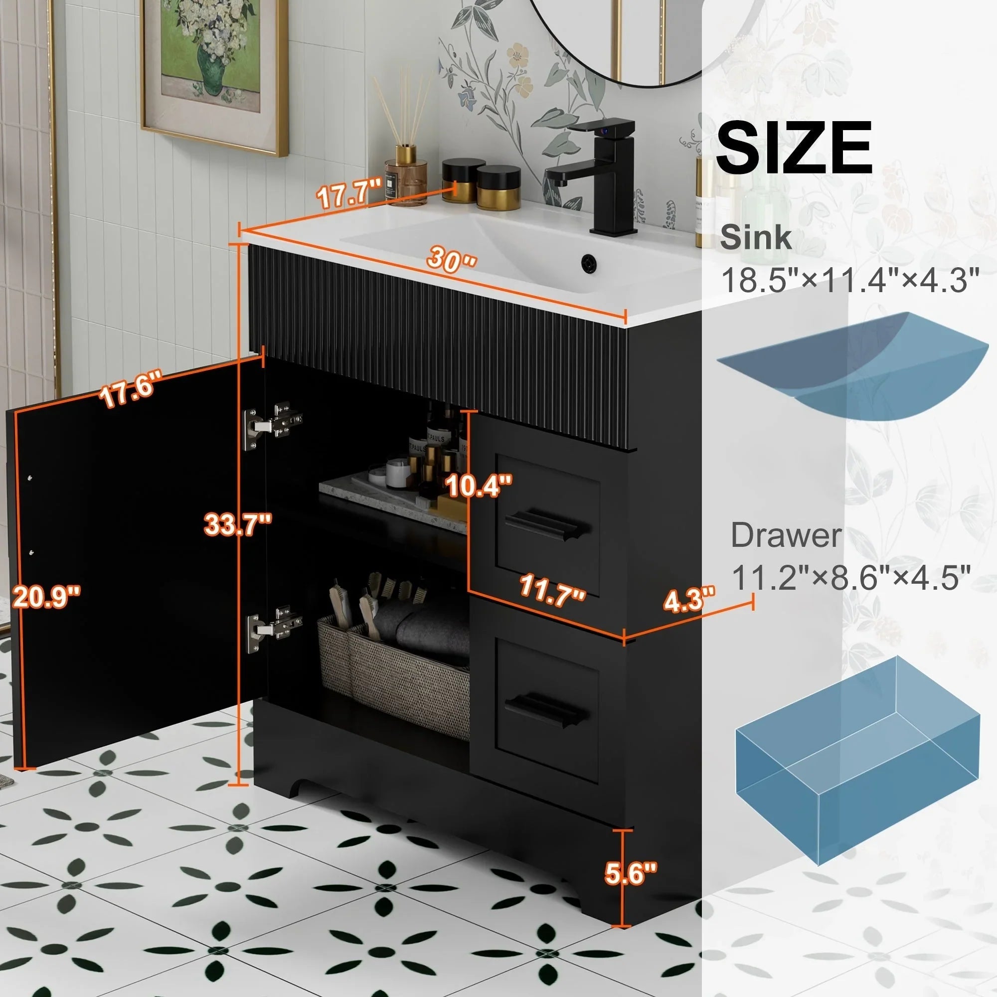 Mobile bagno 30/36/48 Wavy Line con lavabo e rubinetto