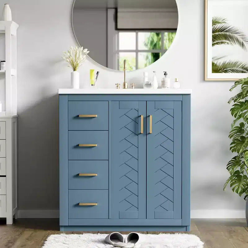 Mobile bagno 30 pollici con lavabo singolo, armadietto e 3 cassetti – Nero / Blu / Verde / Indaco / Bianco