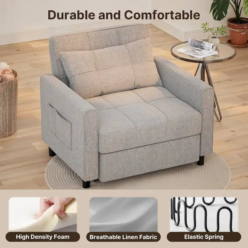 Poltrona Letto Trasformabile 3-in-1, Divano da Salotto Pieghevole Regolabile Imbottito
