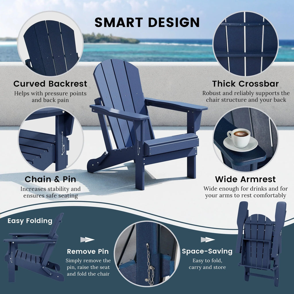 Polytrends Laguna Sedia Adirondack Pieghevole da Esterno per Patio Resistente allo Sbiadimento e alle Intemperie