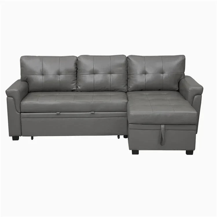 Divano componibile convertibile reversibile con letto estraibile, chaise longue con contenitore nascosto e gambe durevoli