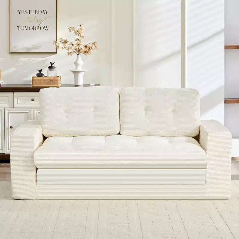 Mjkone Divano letto futon convertibile 2 in 1 da 180 cm, in tessuto a coste, pieghevole, con bottoni trapuntati, divanetto salvaspazio