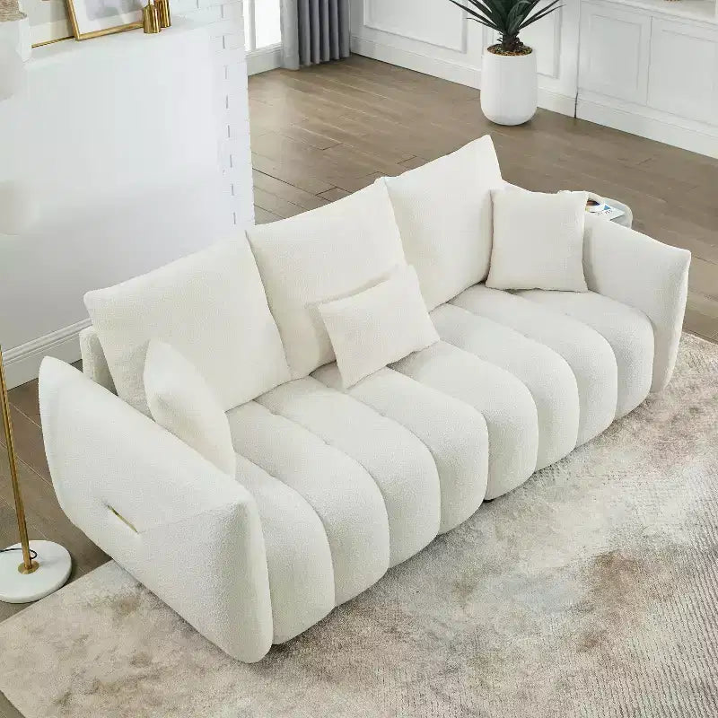 GDFStudio Alanna Divano a 3 Posti Moderno in Tessuto Teddy con Cuscini, 79,5