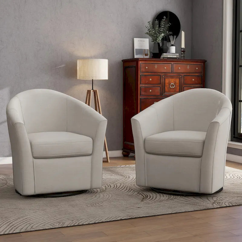 Set di 2 Poltrone Girevoli Moderne Imbottite a Barilotto, Poltrone Accent per Soggiorno