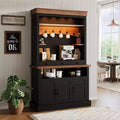 Mobile bar da caffè in stile rustico alto 72 pollici con luci LED, credenza da cucina con ante e cassetti, ripiani regolabili, ampio spazio di archiviazione