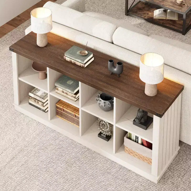 Libreria organizer a 8 cubi, libreria orizzontale rustica, libreria in legno da 62 pollici per ingresso, librerie lunghe e basse per soggiorno