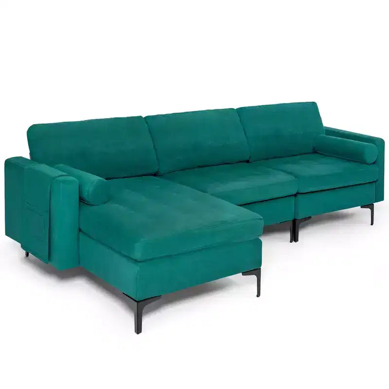 Divano componibile a L Costway con chaise longue reversibile e 2 porte USB, color verde acqua