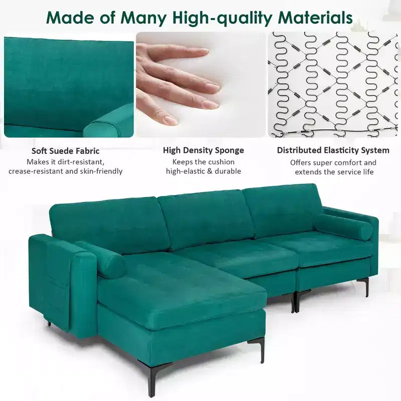 Divano componibile a L Costway con chaise longue reversibile e 2 porte USB, color verde acqua