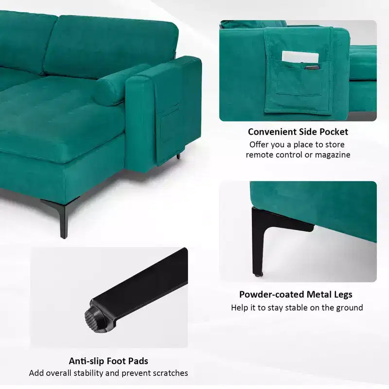 Divano componibile a L Costway con chaise longue reversibile e 2 porte USB, color verde acqua