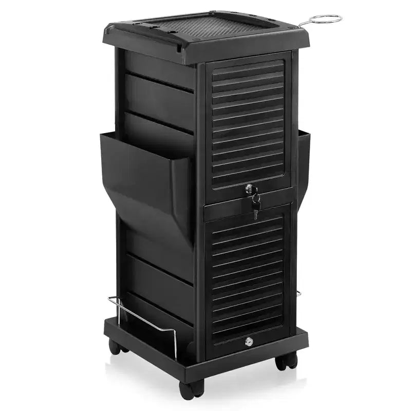 Saloniture Premium Locking Rolling Trolley Cart with Side Tool Pockets - Black