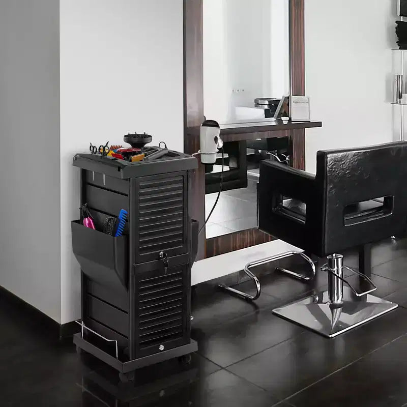 Carrello avvolgibile Saloniture Premium con serratura e tasche laterali per attrezzi - Nero