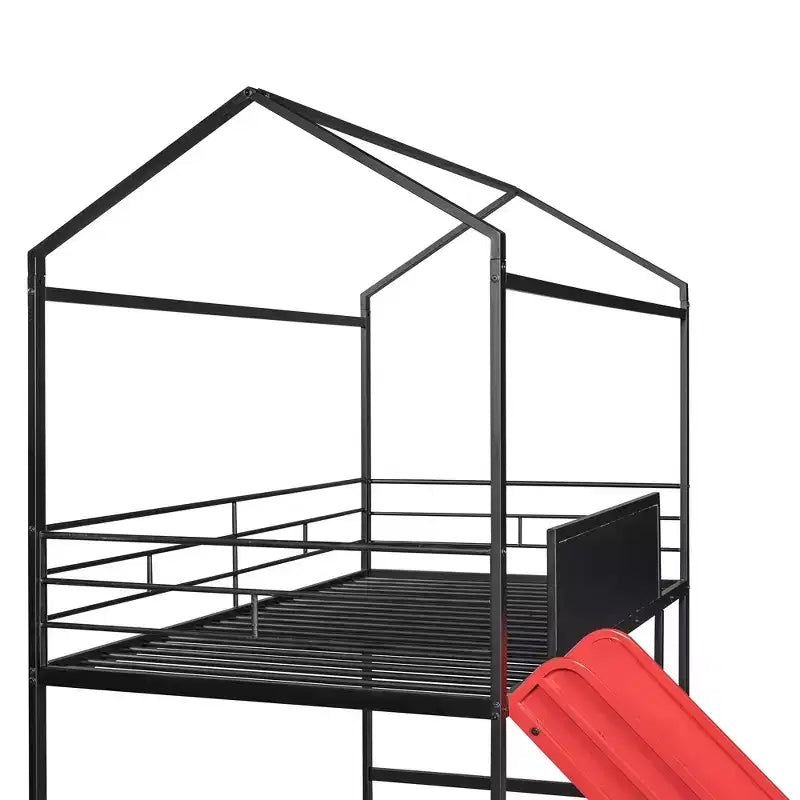Letto a soppalco Twin Size a forma di casa con scivolo e lavagna scrivibile, robusta struttura in metallo con divertente area gioco - ModernLuxe