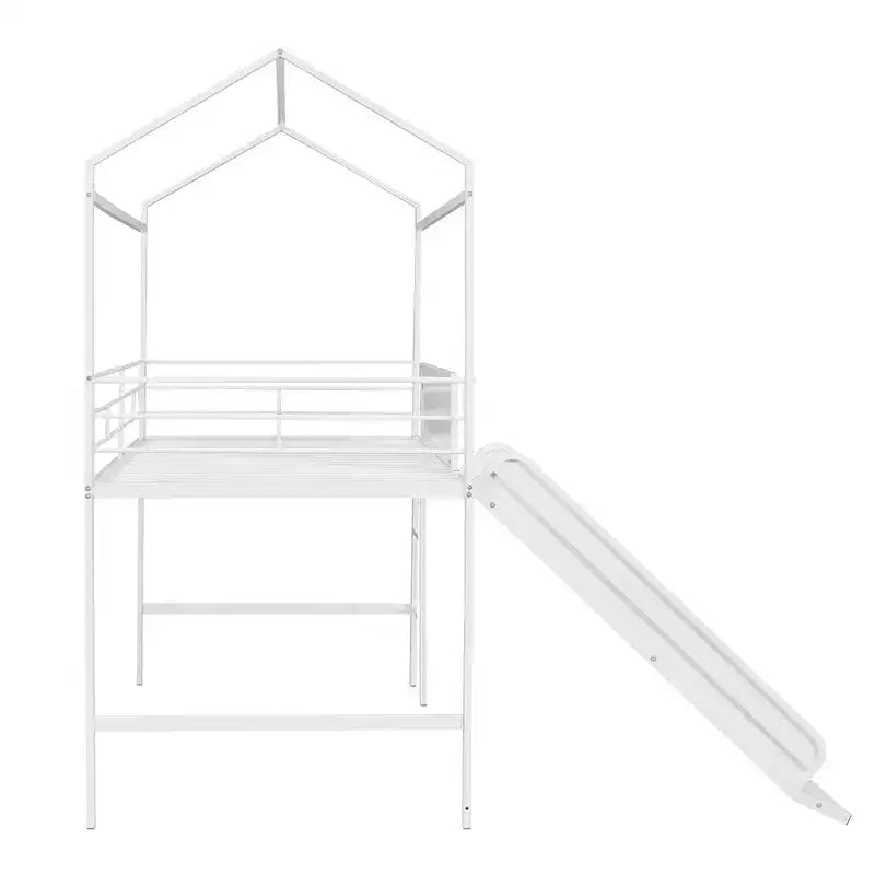 Letto a soppalco Twin Size a forma di casa con scivolo e lavagna scrivibile, robusta struttura in metallo con divertente area gioco - ModernLuxe