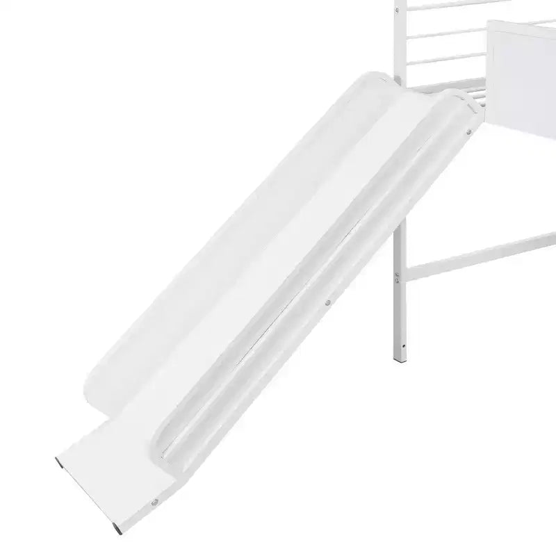 Letto a soppalco Twin Size a forma di casa con scivolo e lavagna scrivibile, robusta struttura in metallo con divertente area gioco - ModernLuxe