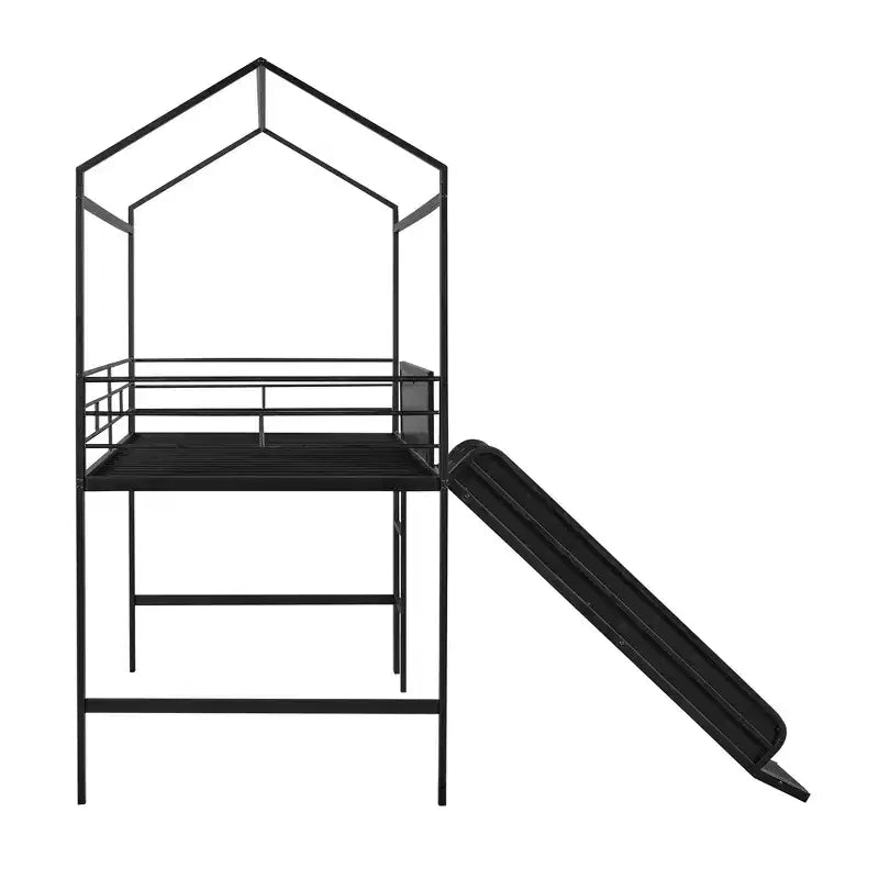 Letto a soppalco Twin Size a forma di casa con scivolo e lavagna scrivibile, robusta struttura in metallo con divertente area gioco - ModernLuxe