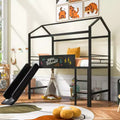 Twin Size House Loft Bed with Slide and Writable Board, Sturdy Metal Frame with Fun Play Area - ModernLuxe