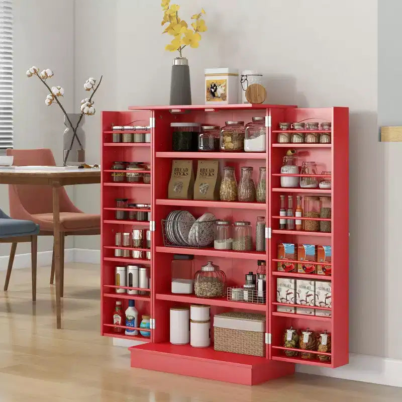 HOMCOM Dispensa da Cucina 41, Mobile Credenza da Cucina a 2 Ante con 5 Ripiani, 12 Portaspezie e Mensole Regolabili per Sala da Pranzo