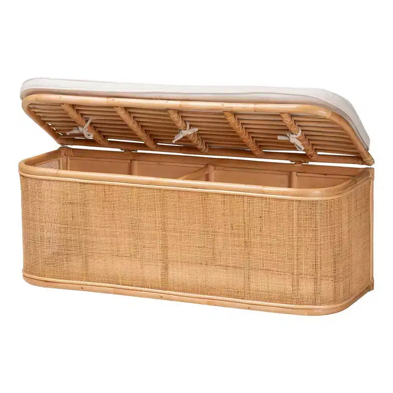 Panca contenitore in rattan naturale Bali & Pari Ishana Naturale/Bianco: Rivestimento in poliestere, telaio in compensato, nessun montaggio richiesto