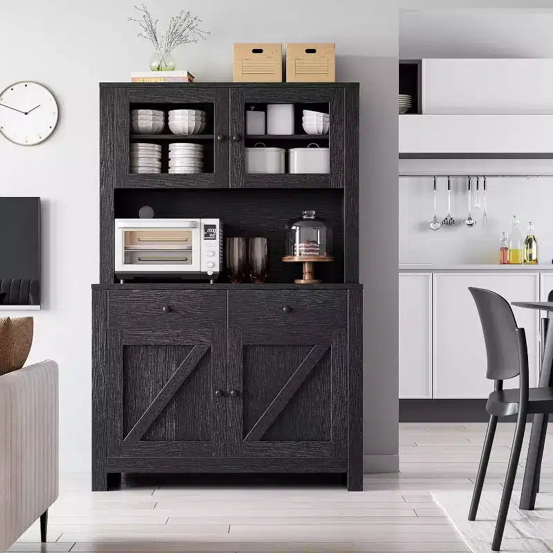 Mobile Dispensa da Cucina con Supporto per Microonde, Credenza con Mobile Buffet e Ripiani Regolabili, per Cucina, Sala da Pranzo