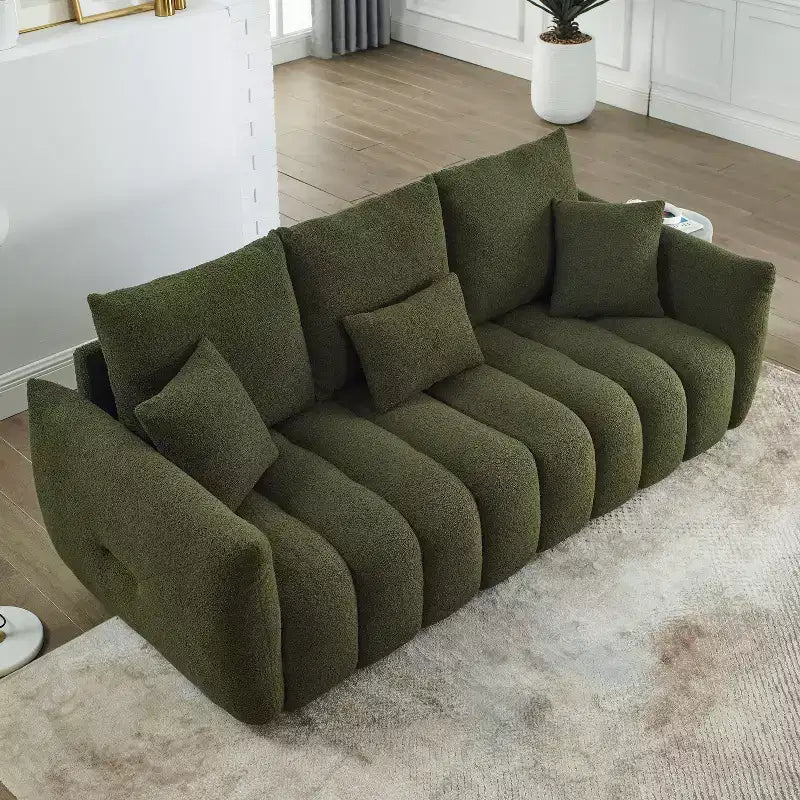 GDFStudio Alanna Divano a 3 Posti Moderno in Tessuto Teddy con Cuscini, 79,5