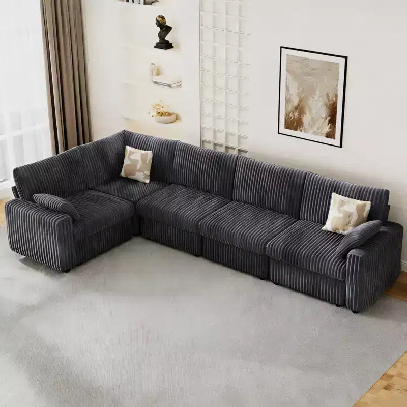 Canapé d'angle modulaire en velours côtelé Dyonery avec housses lavables